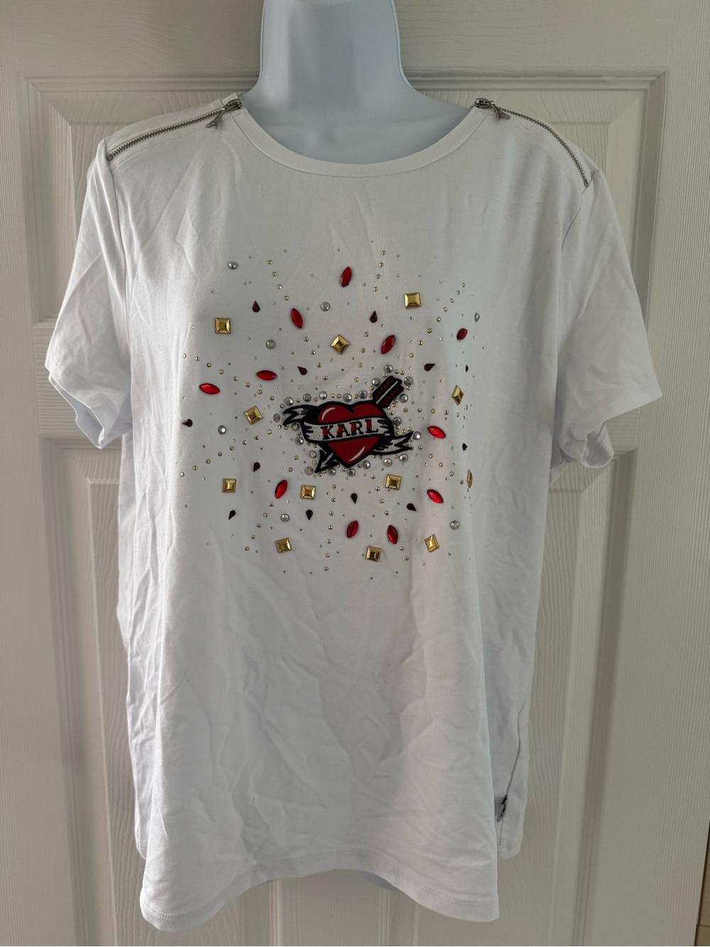 Karl Lagerfeld White Embellished Top Women Size Large - Picture 3 of 8